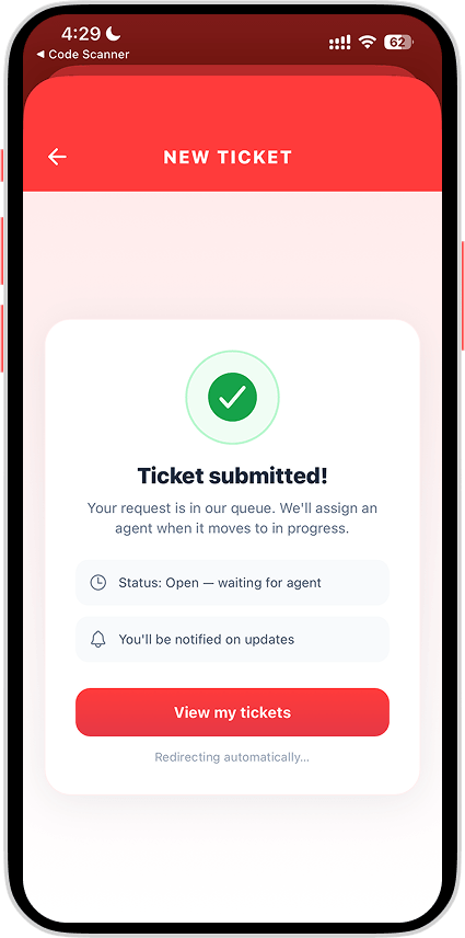 Submit Ticket screen 2