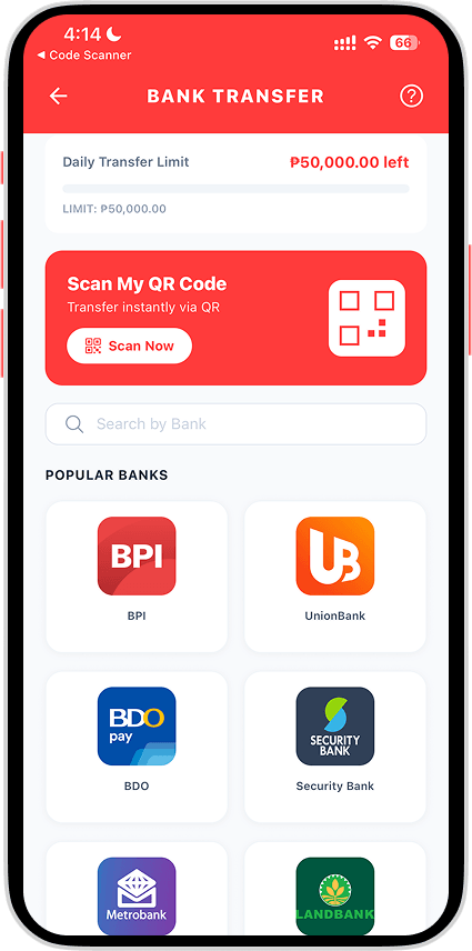 Bank Transfer screen 2