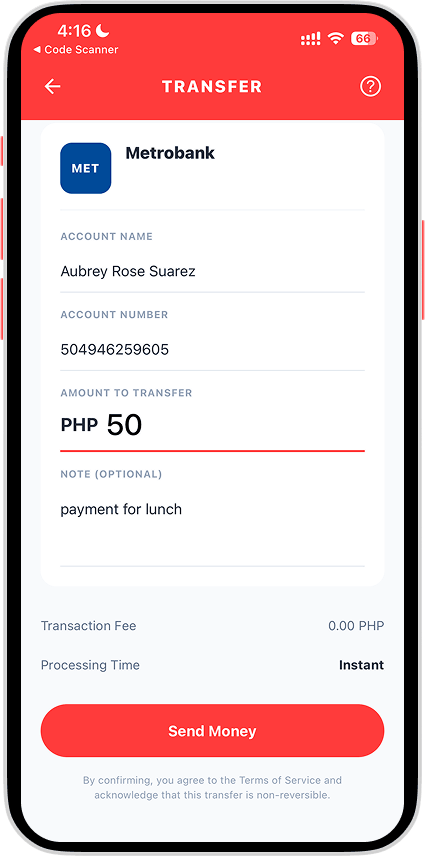Bank Transfer screen 4