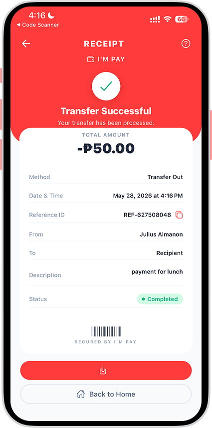 Bank Transfer screen 6
