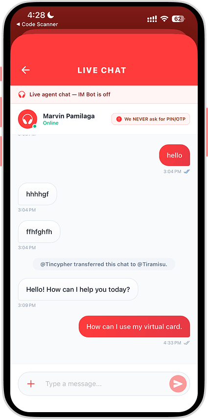 Live Chat screen 2