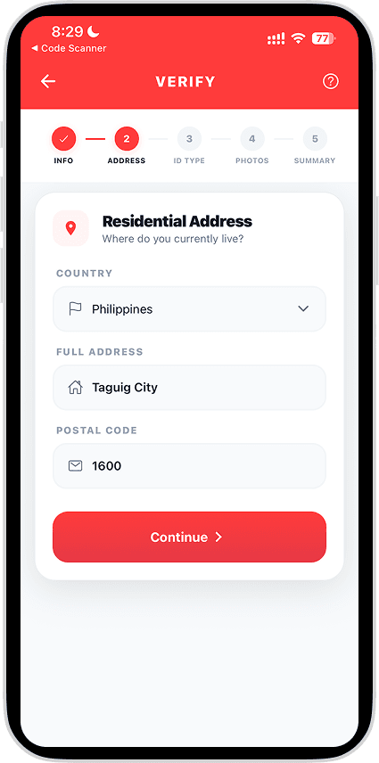 impay KYC personal information and residential address form