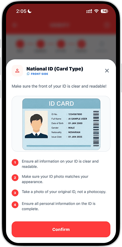 impay KYC government ID and selfie capture screen