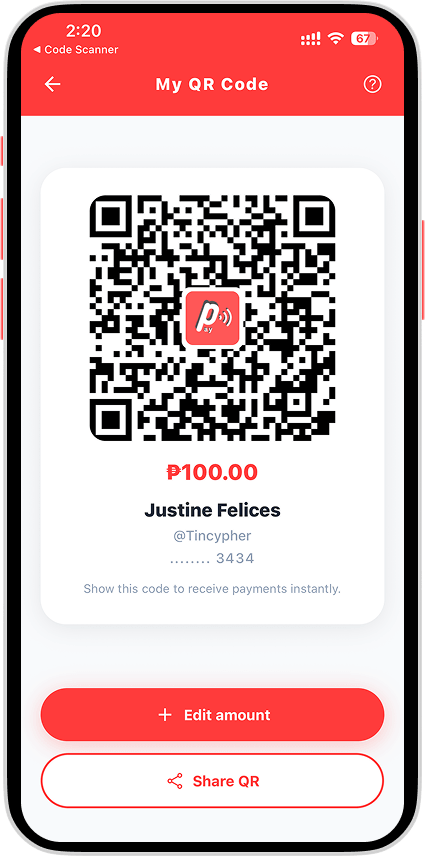 My QR code showing preset amount