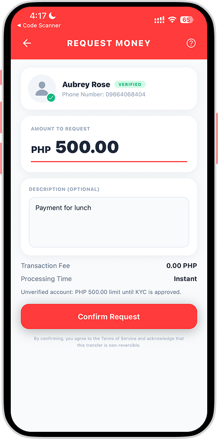 Request Money screen 4