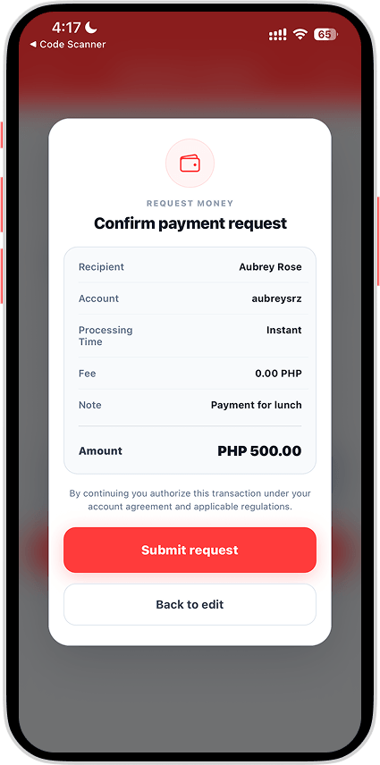 Request Money screen 5
