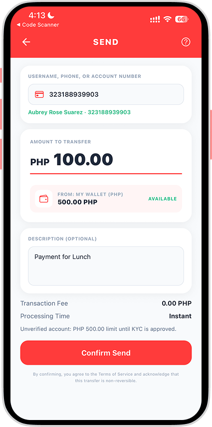 Send Money screen 1