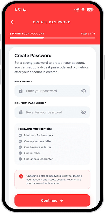 I'MPay create password screen