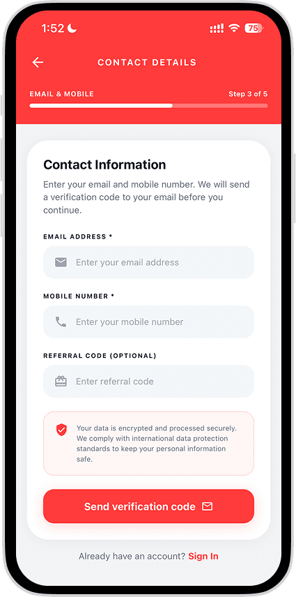 I'MPay contact details screen