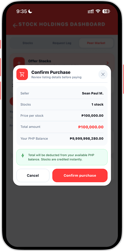 Confirm stock purchase